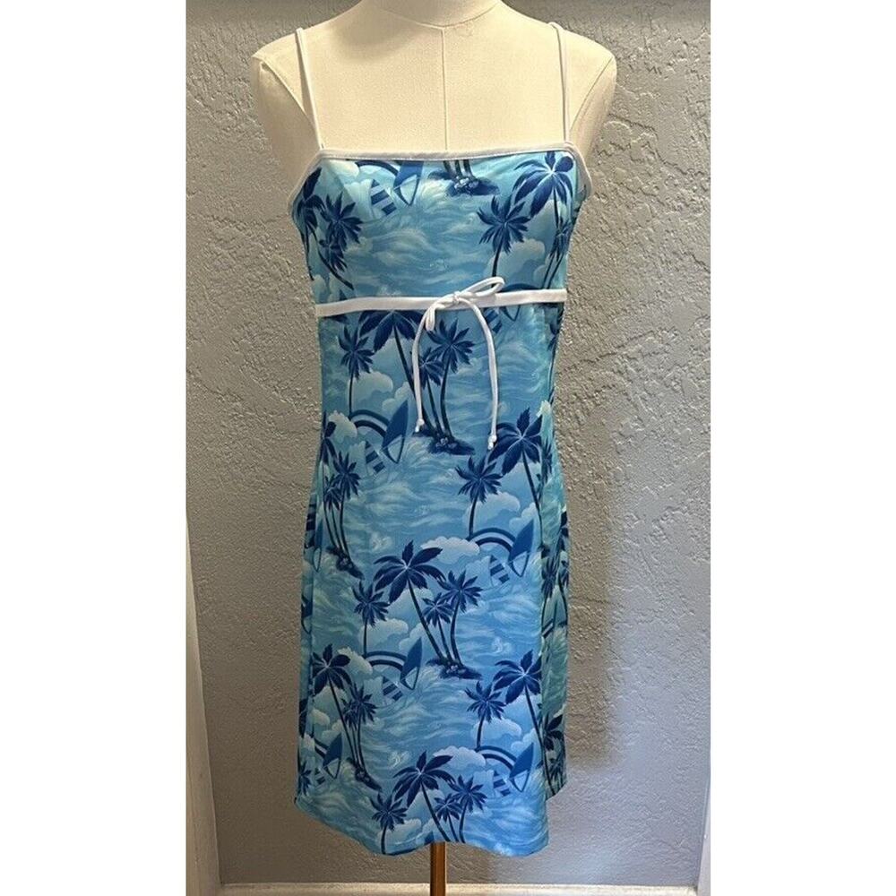 Finesse Tank Dress Women LG Blue White Tropical Print USA Vintage Y2K